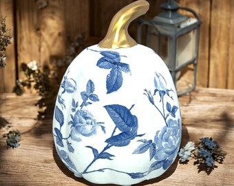Citrouille en céramique, Citrouilles bleues et blanches, Ornement de citrouille, Décoration de citrouille, Cadeau citrouille, Décoration d'automne, Décoration d'intérieur automne, Chinoiseries Citrouille