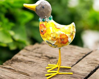 Pato de madera floral vintage, adorno de jardín, decoración de patio, regalos únicos