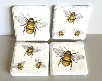 Slate Coasters, Bee Coasters, Bee Slate Coasters, Bee Decor, Bee Gift, Coaster Set, Bee Tableware, Drinks Coasters, Unique Coasters, Coaster
