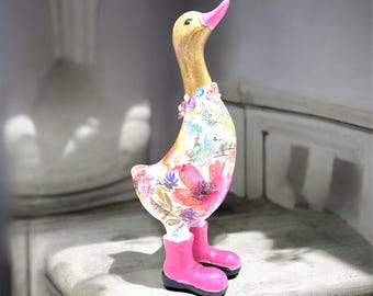 Adorno de pato, pato de bambú, regalos florales