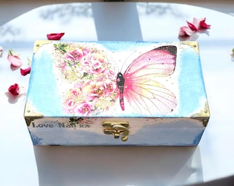 Butterfly Trinket Box, Wooden Trinket Box, Jewellery Box, Colourful Jewelery Box, Box for Jewellery, Unique Trinket Box, Gift for Mum, Gifts