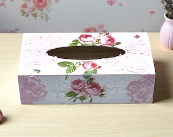 Träpappersask, pappersask, pappersasköverdrag, vintage pappersask, pappersaskhållare, blommig pappersask, fin pappersask, present till mormor
