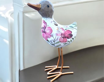 Pato de madera floral vintage, adorno de jardín, decoración de patio, regalos únicos