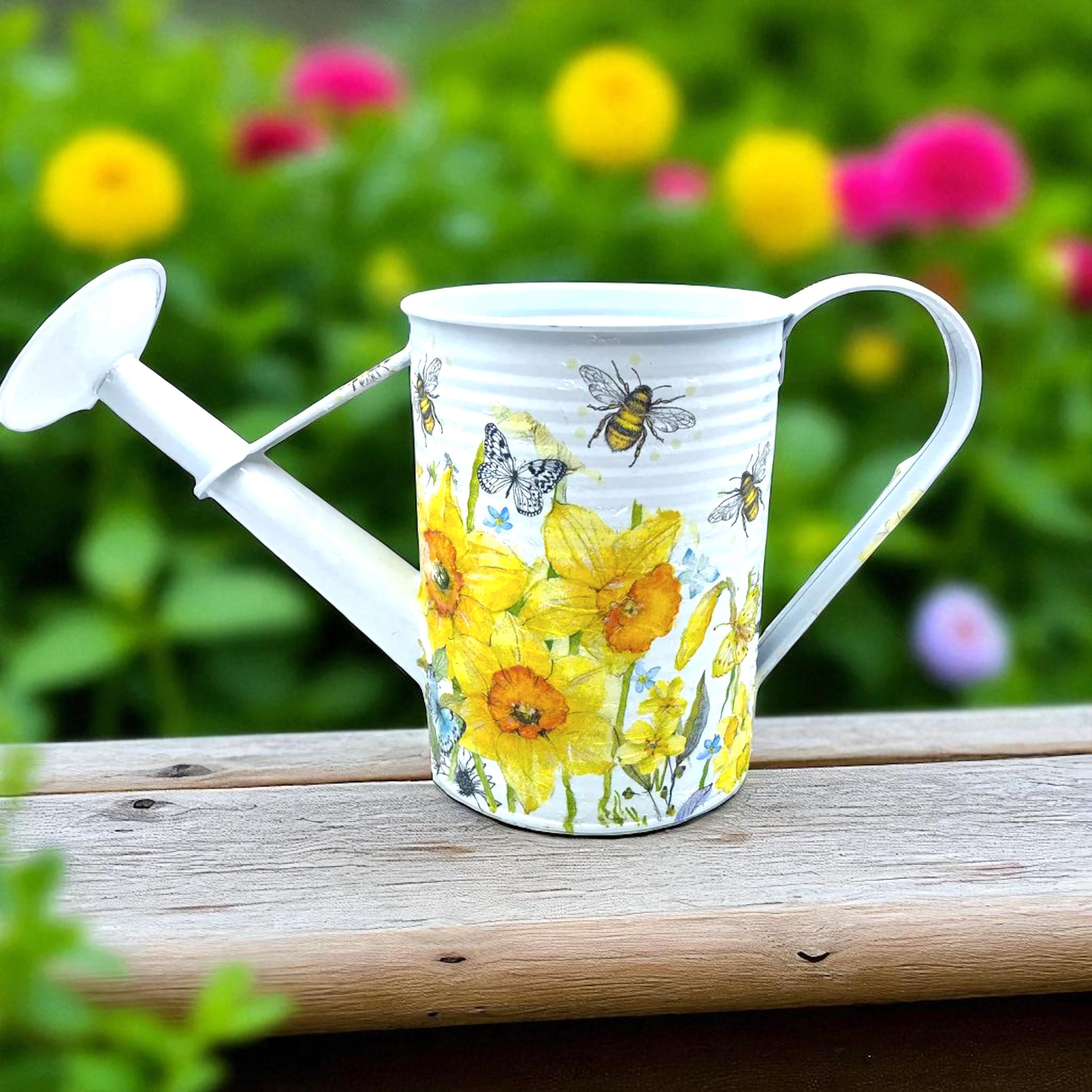 Watering Can, Metal Watering Can, Watering Can Planter, Decorative Watering Can, Bee Watering Can, Daffodil Decor, Bee Gifts, Daffodil Gifts