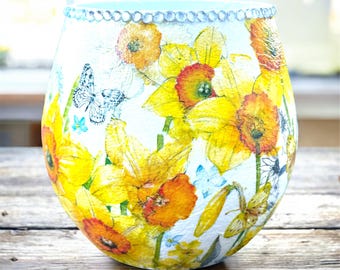 Bol de cristal con diseño de narciso, portavelas, maceta para plantas de interior, regalo decorativo para centro de mesa