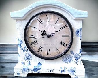 Reloj de repisa, decoración chinoiserie, relojes vintage, decoración azul y blanca