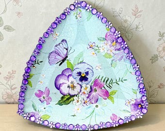 Pansy Trinket Dish, Purple Floral Plate, Jewellery Holder, Handmade Home Decor, Pansies Gifts