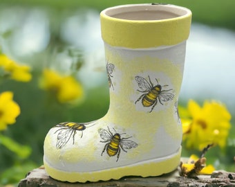 Mini Wellie Boot Planter, Wellington Planters, Bee Plant Pots, Pot for Plants, Indoor Planter, Bumble Bee Gifts, Garden Decor, Rain Boots