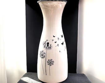 Monochrome Vase, Glasvase, Löwenzahnvase, Blumenvase, Schwarz-Weiß-Vase, Schwarz-Weiß-Dekor, zeitgenössische Vasen, Geschenk für Mama