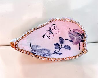 Chinoiserie ostronskal ringfat, blåvitt skedställ, kustdekor, prydnadshållare, blå och vit present
