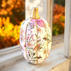 Ceramic Pumpkin, Fall Decor, Floral Pumpkins, Pumpkin Ornament, Autumnal Decor, Halloween Decorations, Vintage Home Decor, Unique Pumpkins