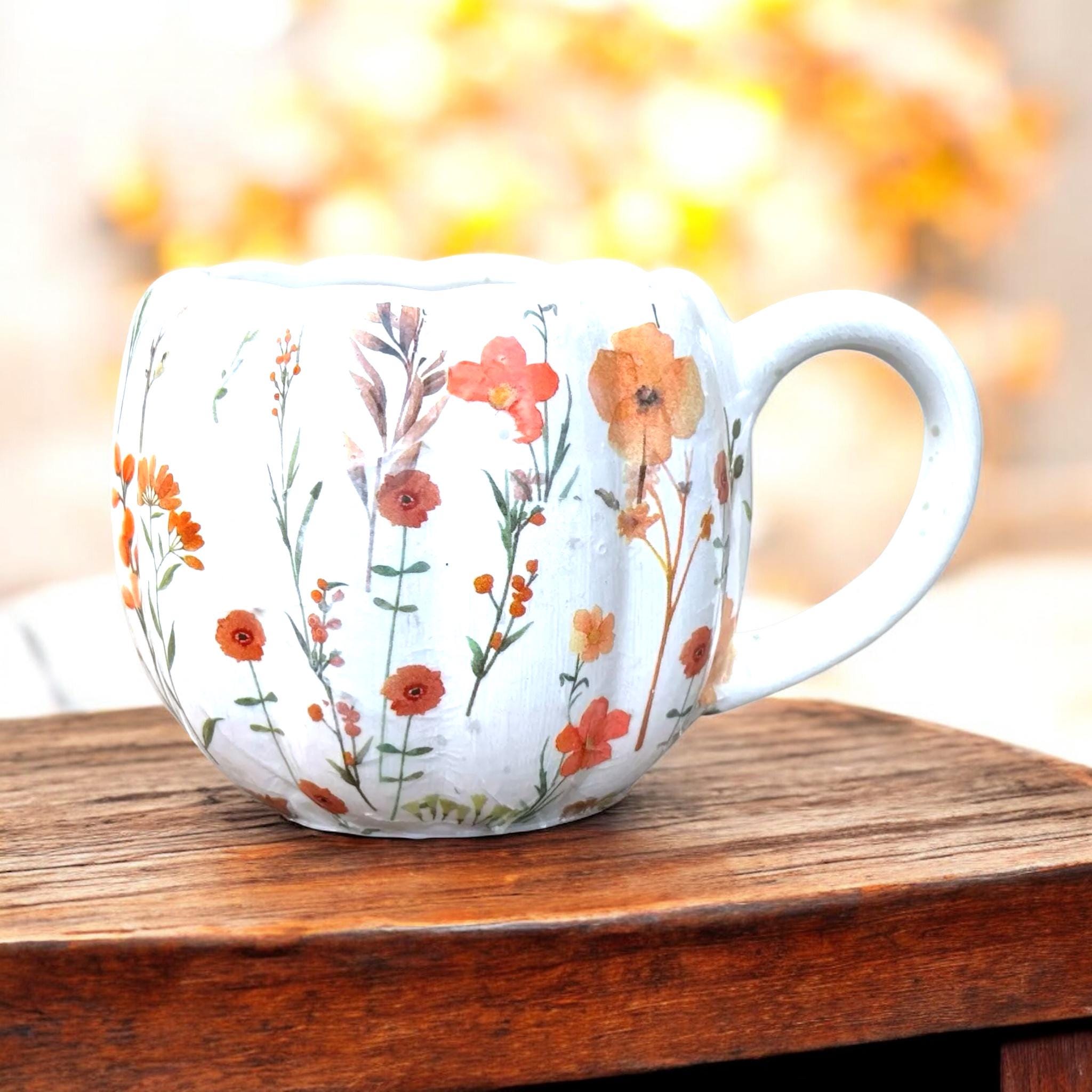 Pumpkin Mug, Autumn Mug, Fall Mug, Floral Pumpkin Mug, Ceramic Mugs ...