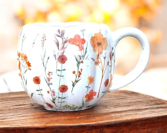 Taza de calabaza, taza de otoño, taza de otoño, taza de calabaza floral, tazas de cerámica, decoración de calabaza, vajilla de otoño, decoración de otoño, tazas únicas