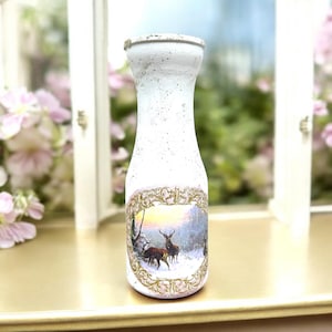 Winter Vase, Glass Vase, Vase for Flowers, Stag Decor, Stag Gift, Winter Decor, Unique Christmas Gift, Vase for Mum, Vase for Her, Deer Gift