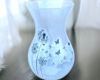 Löwenzahn-Vase, Glasvase, Löwenzahn-Geschenke, Löwenzahn-Dekor, Vase für Blumen, Schwarz-Weiß-Vase, zeitgenössische Vasen, Geschenk für Mama, Vasen