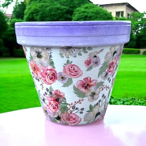 Rose Plant Pot, Floral Plant Pot, Floral Planter, Plant Pot with Drainage Hole, Plant Pot with Saucer, Rose Gifts, Rose Decor, Pretty Pots