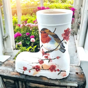 Robin Planter, Welly Planter, Wellie Boot Planter, Robin Plant Pot, Robin Gifts, Robin Decor, Robin Garden Decor, cadeau voor moeder, cadeau voor oma