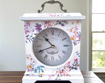 Reloj de repisa floral de madera, decoración de repisa