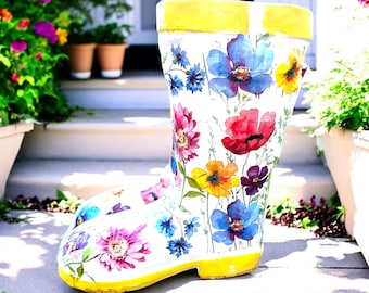 Maceta con forma de bota de agua, maceta con forma de botas de agua, macetas de amapolas, decoración de jardín de amapolas, macetas florales, regalos para la abuela, regalo para mamá, macetas y jardineras