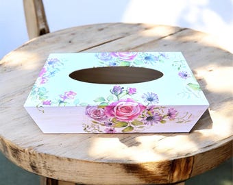 Floral Tissue Box Holder, Wooden Tissue Boxes, Tissue Box Cover, Home Decor, Roses Gifts
