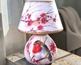 Robin and Berry Pumpkin Tea Light Holder, Handmade Christmas Decor
