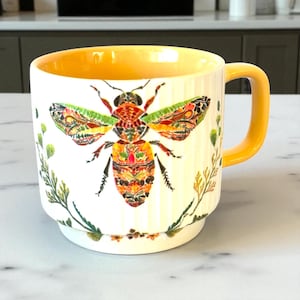 Bee Mug, Bee Coffee Mugs, Honeybee Mug, Ribbed Mug, Coffee Cup, Honeybee Decor, Bee Gifts, Bee Kitchen Decor, Unique Mug, Gift for Mum, Gift