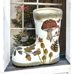 Welly Boot Planter, Wellington Planter, Toadstool Plant Pot, Fairy Garden Decor, Fall Plant Pot, Planters and Pots, Fall Gifts, Autumnal Art