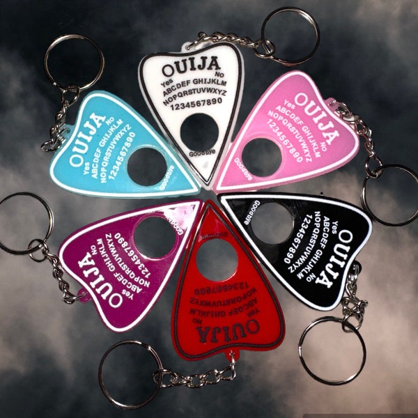planchette keychain, key ring, acrylic plastic accent, purses, wallets, keys, spooky, Halloween, witchy, Wicca,