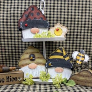 Lady Bug and Bumble Bee Gnome Digital Download Pattern DIY Wood Craft Daisy Flower Bee Hive Spring Decor Tier Tray Teacher Gift Hand Painted