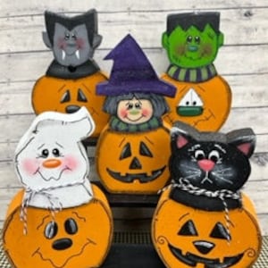 Halloween Pumpkin Drac, Frank, Witch, Ghost, and Cat Digital Download Pattern