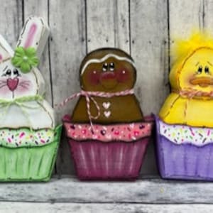 Spring Cupcake Characters Rabbit, Ginger, and Chick Digital Download Pattern