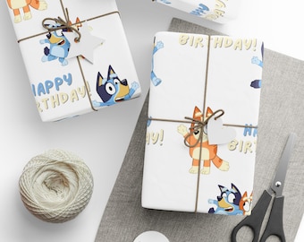 Papel de regalo de feliz cumpleaños, diseño azul para niños, artículos de fiesta, cumpleaños infantiles, para cualquier ocasión.