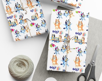 Papel de regalo, Papeles de regalo de cumpleaños Bluey, Artículos para fiestas infantiles, Manualidades con papel, Envoltura de regalos DIY, Decoración de regalos infantiles