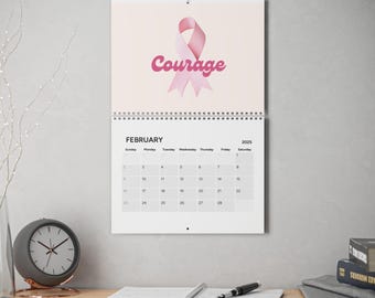 Calendario (2025): calendario inspirador de apoyo al cáncer de mama, planificador, decoración de pared, regalo para sobrevivientes de cáncer, organizador mensual