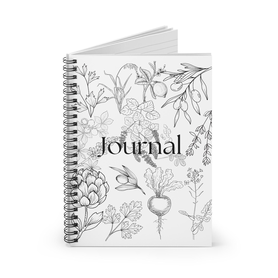 Botanical Line Art Journal Spiral Notebook | Ruled Lined Notebook - Etsy