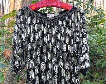 Vintage Silk Sequined and Beaded Black Top from Sho Max New York