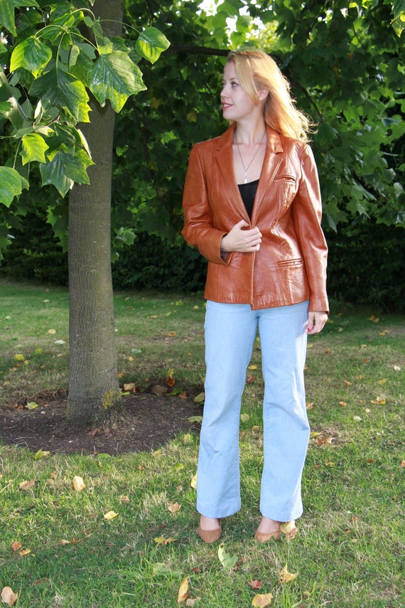 70s Light Brown Leather Western Jacket/Blazer
