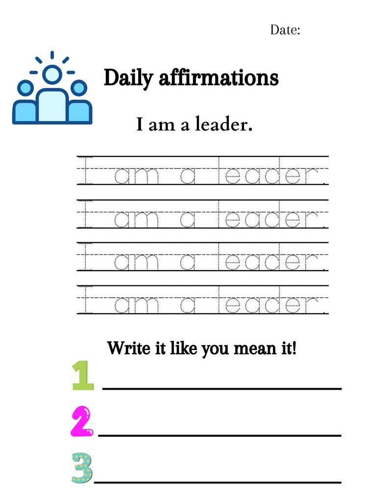 Daily Affirmations Tracing Worksheets Writing Practice Etsy