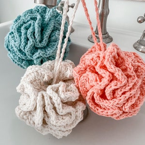 Bath Shower Pouf, Crocheted Cotton, Durable Washable Eco Friendly image 1