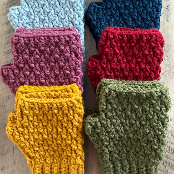 Crocheted Fingerless Mittens or Gloves, Hand Wrist Warmers, Texting Gloves, Women