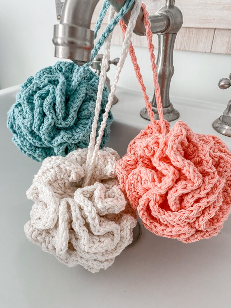 Bath Shower Pouf, Crocheted Cotton, Durable Washable Eco Friendly image 1