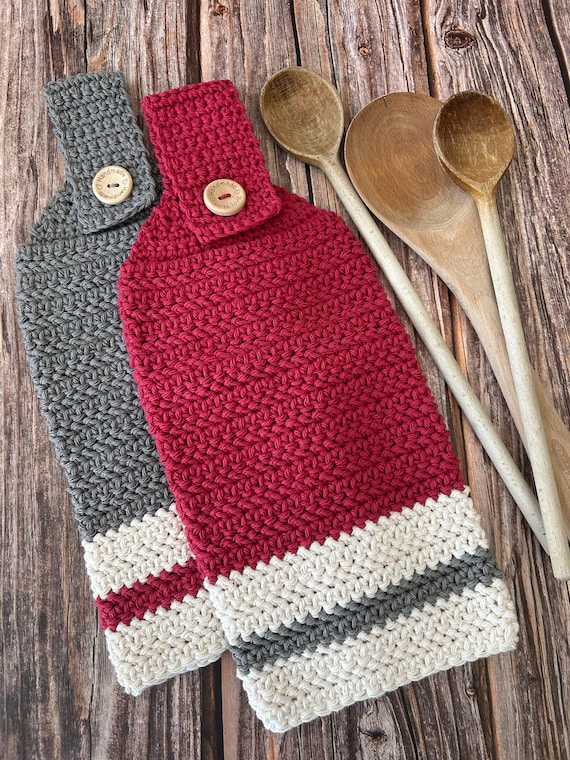 Hanging Kitchen Tea Towel: Crochet, Cotton, Canadian Decor - US Tariff Free