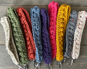 Wristlet Key Chain: Crochet, Cotton, Handmade Key Chain Lanyard - US Tariff Free