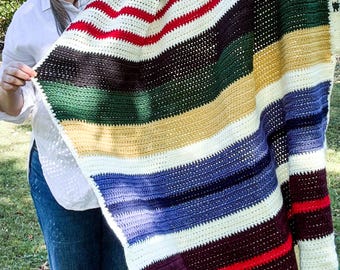 Crochet Throw Blanket: Bold Colourful Stripes, Cottage Stripes, Farmhouse Chic, Rustic