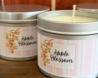 Soy Wax Candle: Hand Poured Candle, 8oz Tin, Apple Blossoms - US Duty Free