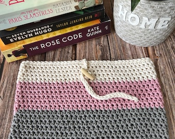 Crocheted Book Cover, Book Sleeve, Colour Block Stripes - US Tariff Free