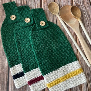 Hanging Kitchen Tea Towel, Crochet Cotton Hand Towel, Forest Green Collection