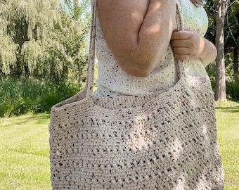 Large Market Bag Tote: Crochet, Handmade, Cotton, Shoulder Bag - US Tariff Free
