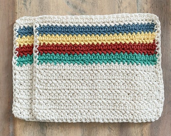 Dishcloths Washcloths, Crochet Cotton, Eco Friendly Durable Hudson Bay HBC Stripe Inspired