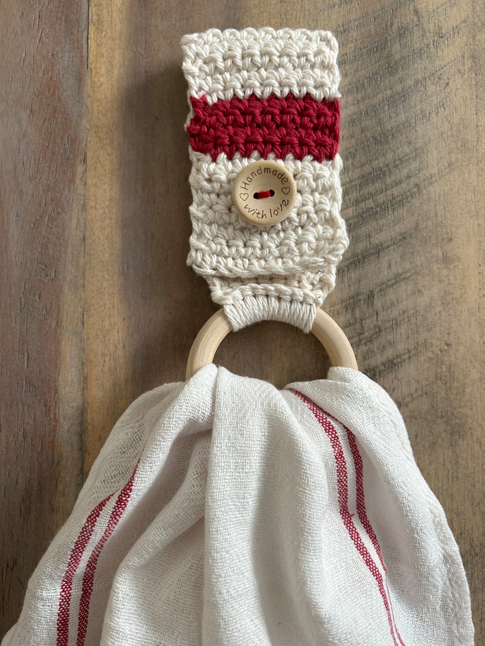 Crocheted Hanging Kitchen Towel Ring, Crocheted Towel Holder, Crocheted